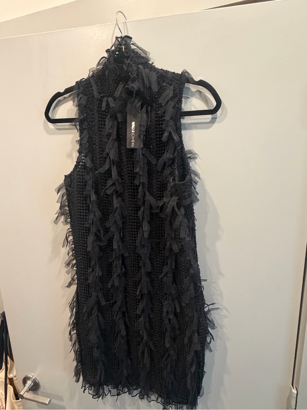 Fashion Nova Black Fringe Knit Midi Dress
